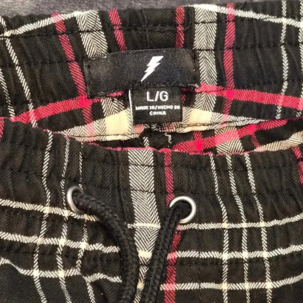 Neil Barrett Lightning Bolt Plaid Trousers Black Pink White Mens Large L/G